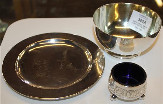 Hunt & Roskill bowl & card tray & silver mustard